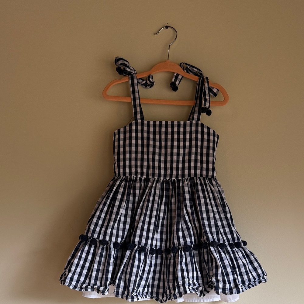 JEYCAT Charming Navy and White Gingham Toddler Dress - 100% Cotton